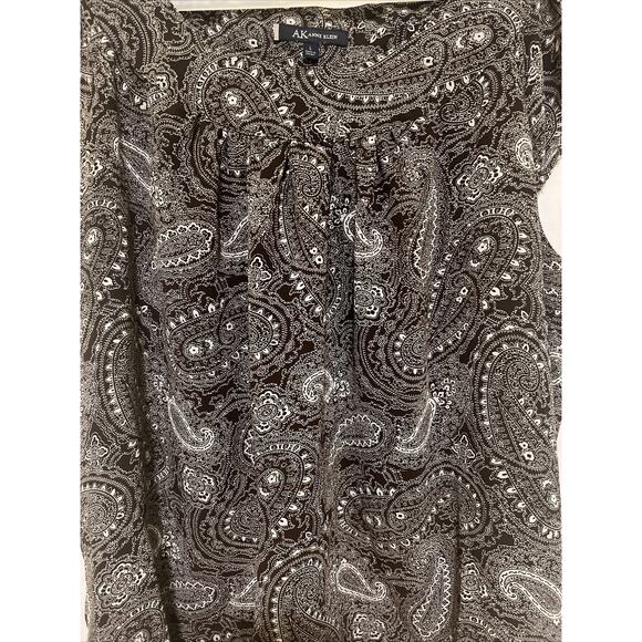 Anne Klein Large Women’s Blouse Paisley Cap Sleeve Round Neck Top Brown/White - Picture 3 of 15